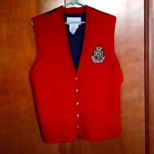 LNC Peter Nygard Red Wool Blend Vest with Crest Size Medium